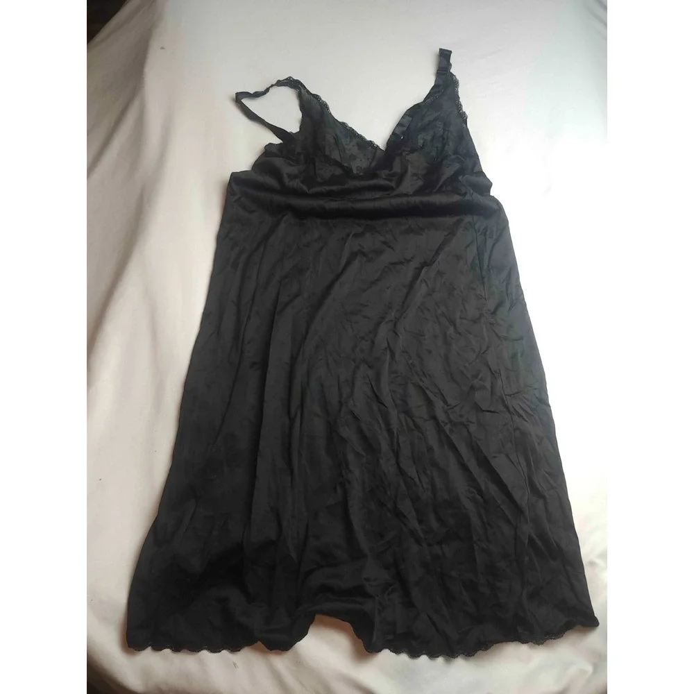 Vintage Vanity Fair Full Slip Womens Large Black Antron III Nylon Lace Trim